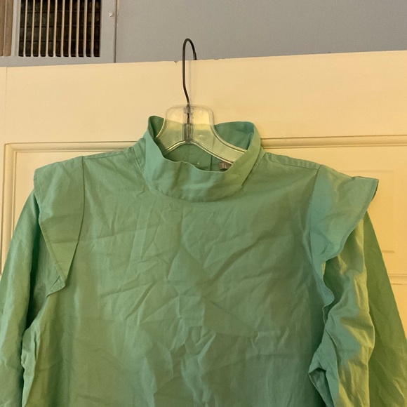 EVERLANE The Wing-Shoulder Mock Neck Top Blouse Jade Green Size 00 NWT - Picture 4 of 9